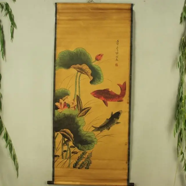 

China Antique collection Boutique Calligraphy and painting the Two fish diagram