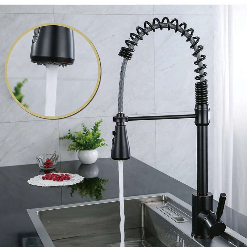 

LOY Luxury Pull out solid brass bathroom basin sink faucet or black kitchen sink mixer tap with single handle kitchen faucets