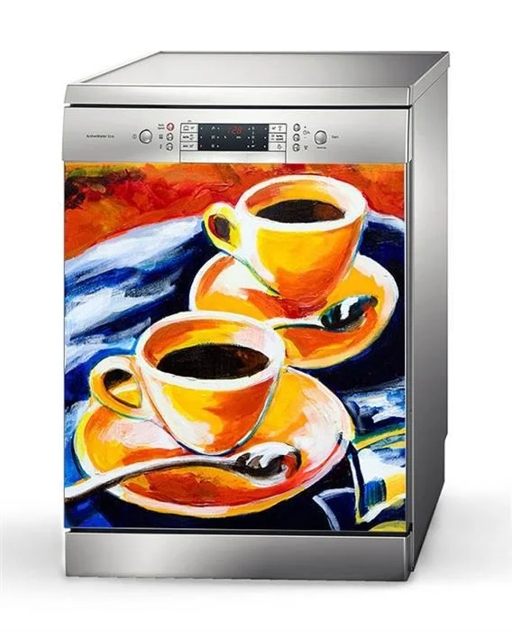 3D-Creative-Coffee-Drawing-SelfAdhesive-Dishwasher-Refrigerator-Freeze-Sticker-Kid-s-Art-Fridge-Door-Cover-Wallpaper