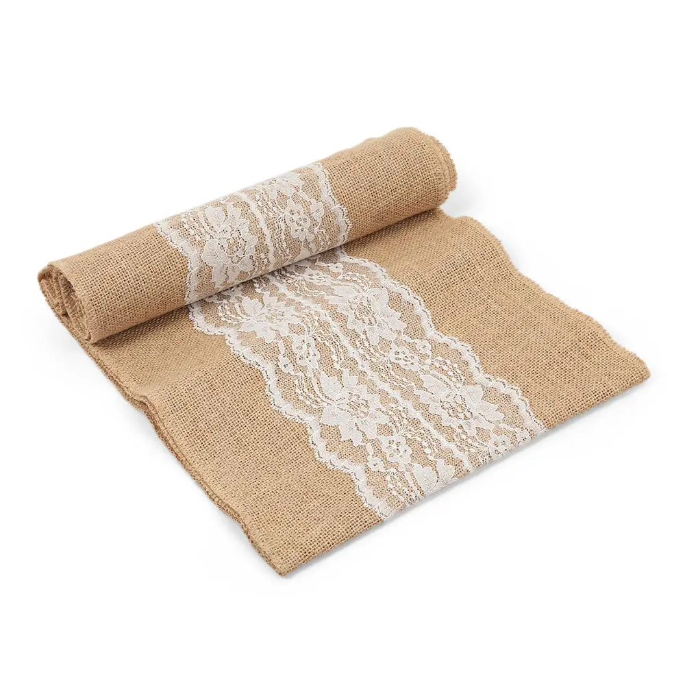 108 x 12 inch New Vintage Lace Jute Table Runner Linen Burlap Country Party Event Wedding Decoration | Дом и сад