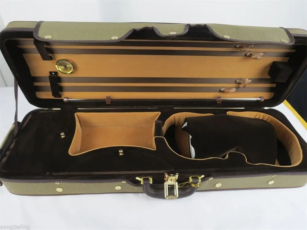 

1pcs Strong Substantial wooden olive violin case 4/4 with 4 bow holders