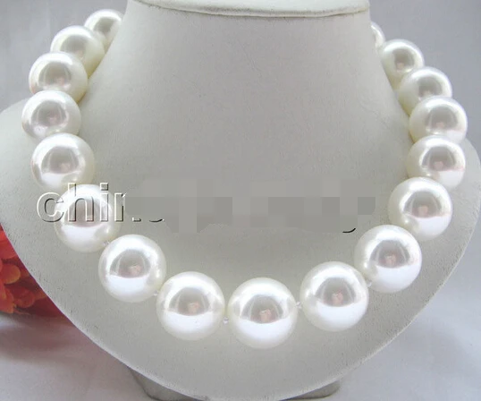 

FREE SHIPPING>>>@@ > Beautiful 18" 20mm bright white perfect round south sea shell pearl necklaceAAA style Fine Noble real Natur