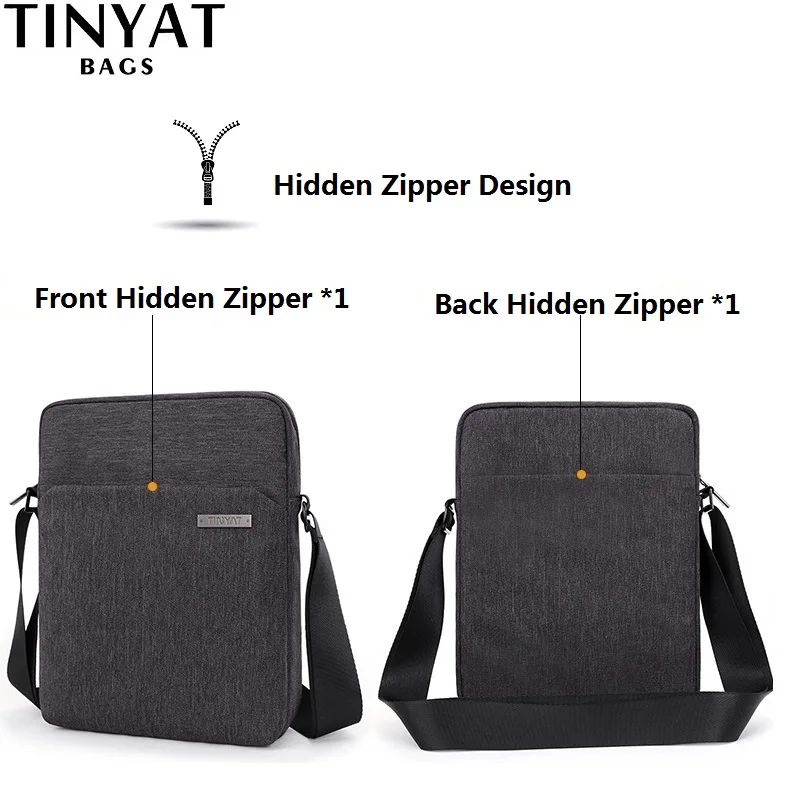 TINYAT رجل Crossbody حقيبة سستة خفية السفر عارضة حقيبة كتف للرجال صالح ل 9.7 بوصة باد البوليستر العلامة التجارية حقيبة ساعي