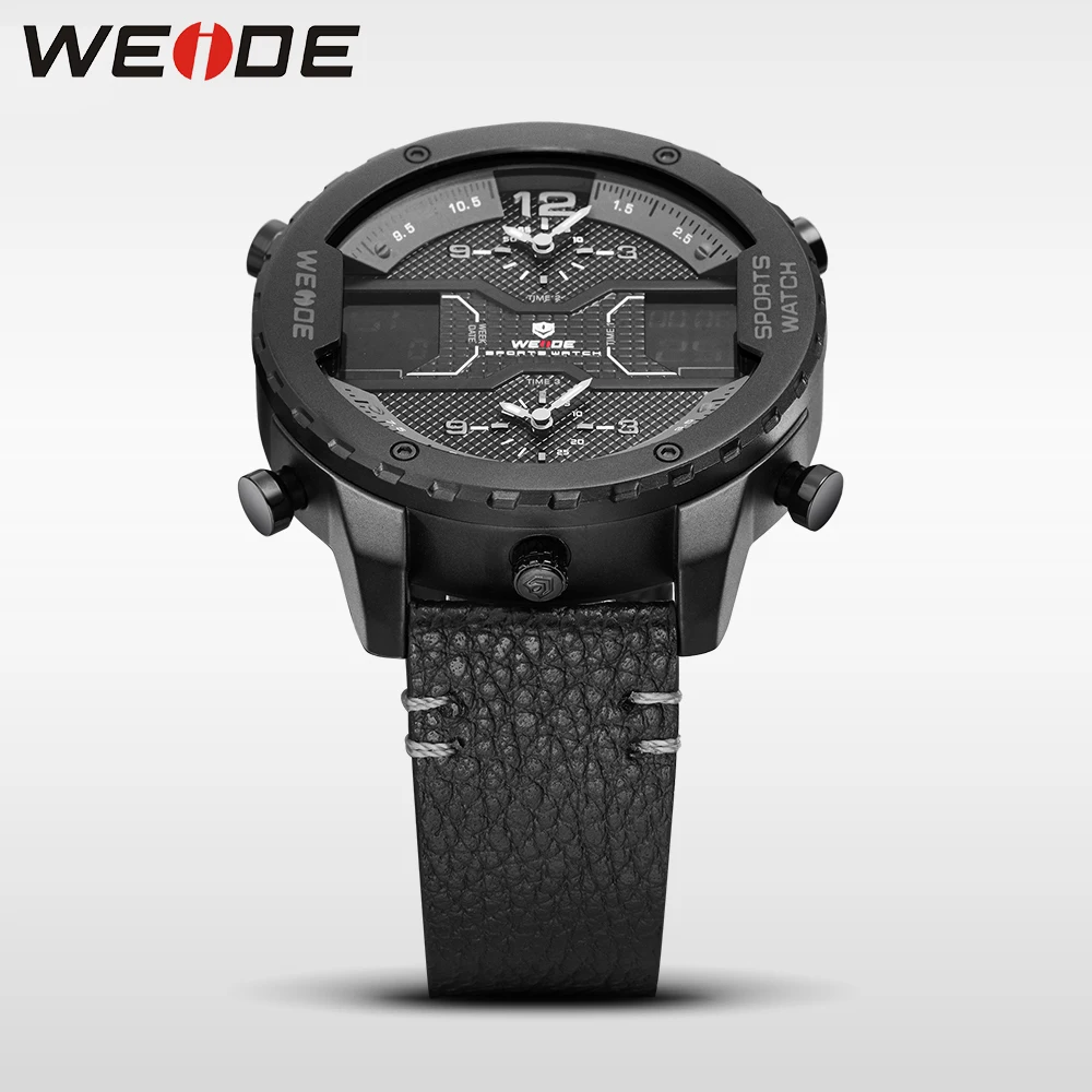 Бренд класса люкс WEIDE большой кварцевые часы с циферблатом и кожаным ремешком