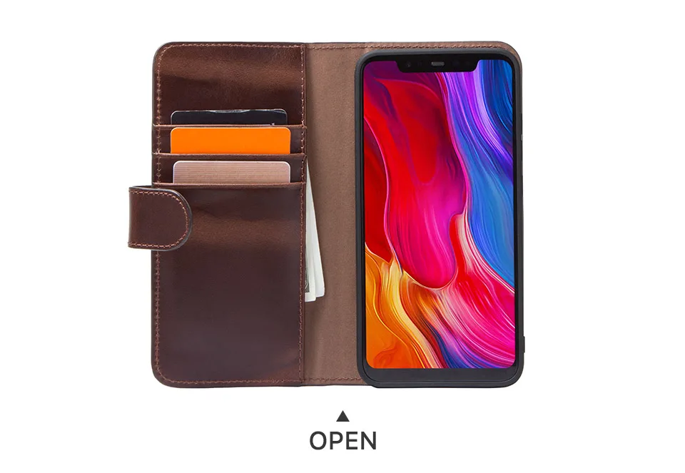 Luxury Crazy Horse Vintage Genuine Leather Flip Case For Xiaomi 8 Card Slot Wallet Case For Xiaomi 8 Cover Earphone Coin Pouch