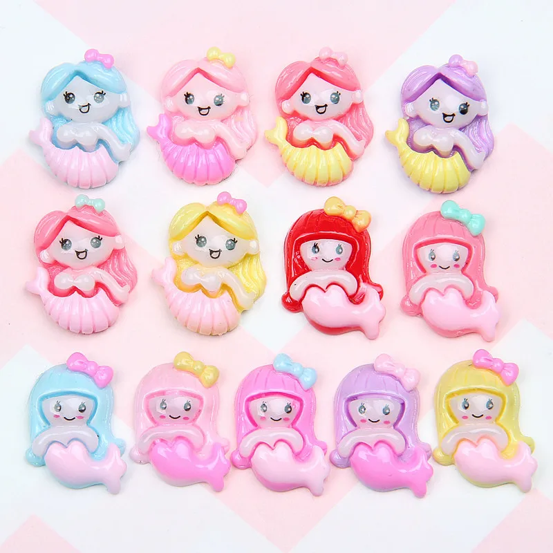 

10Pcs Kawaii Mini Mermaid Decoration Crafts Flatback Resin Cabochon Embellishments For Scrapbooking DIY Hair Bows Accessories