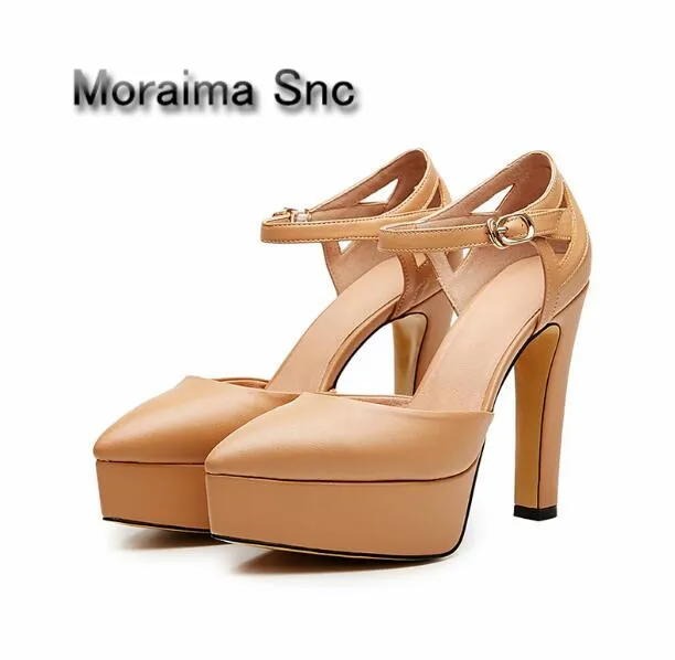 

Moraima Snc brand black beige leather pumps platform high heels shoes women cut out sandals women stiletto heels party shoes