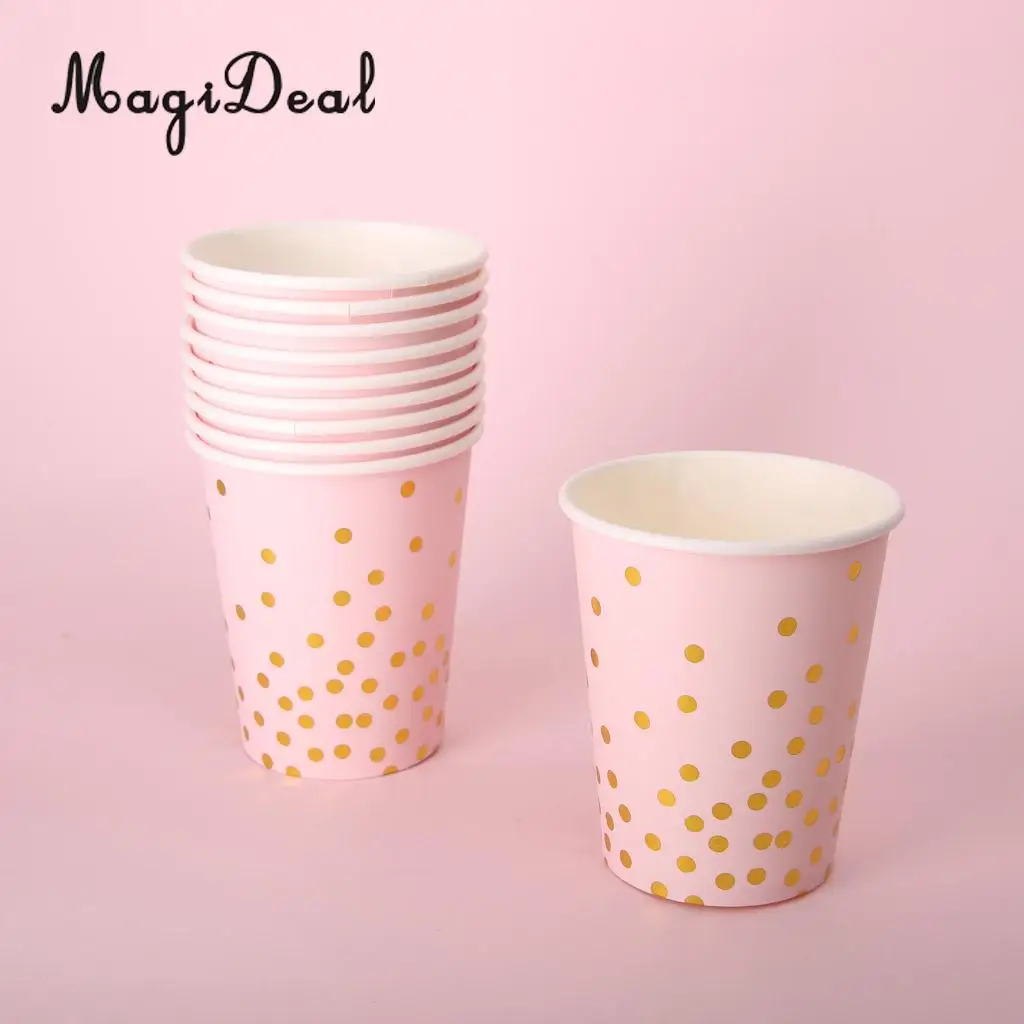 20 Set Glitter Gold Polka Dots Paper Plates and Cups Baby Shower Wedding Birthday Disposable Tableware