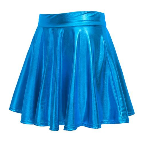 Urban CoCo Женская Блестящая расклешённая и в складку трапециевидная круглая однотонная мини-юбка-Скейтер - Цвет: Blue