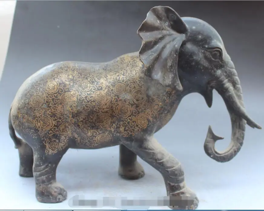 

free 14 " China FengShui Folk Bronze Gilt Auspicious Elephant Heffalump Animal Statue fast