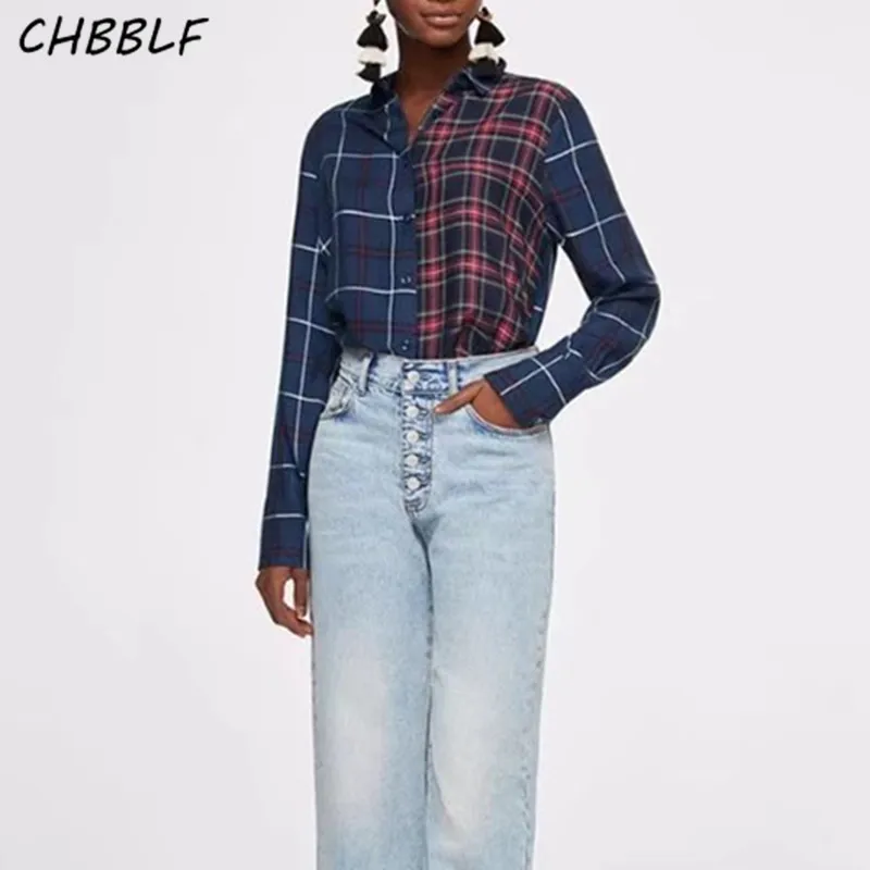 women plaid shirts long sleeve turn down collar blouse ladies spring ...