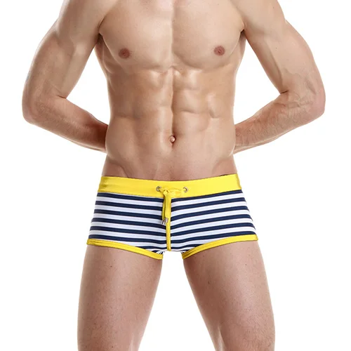 Seobean Летняя мужская одежда для плавания полосатые спортивные мужские плавки с низкой посадкой Мужской купальный костюм пляжный костюм шорты для плавания для мужчин SE51 - Цвет: Yellow