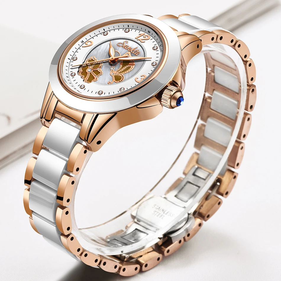 SUNKTA роскошные часы с кристаллами для женщин водонепроницаемые розовое золото стальной ремешок женские наручные часы лучший бренд браслет часы Relogio Feminin