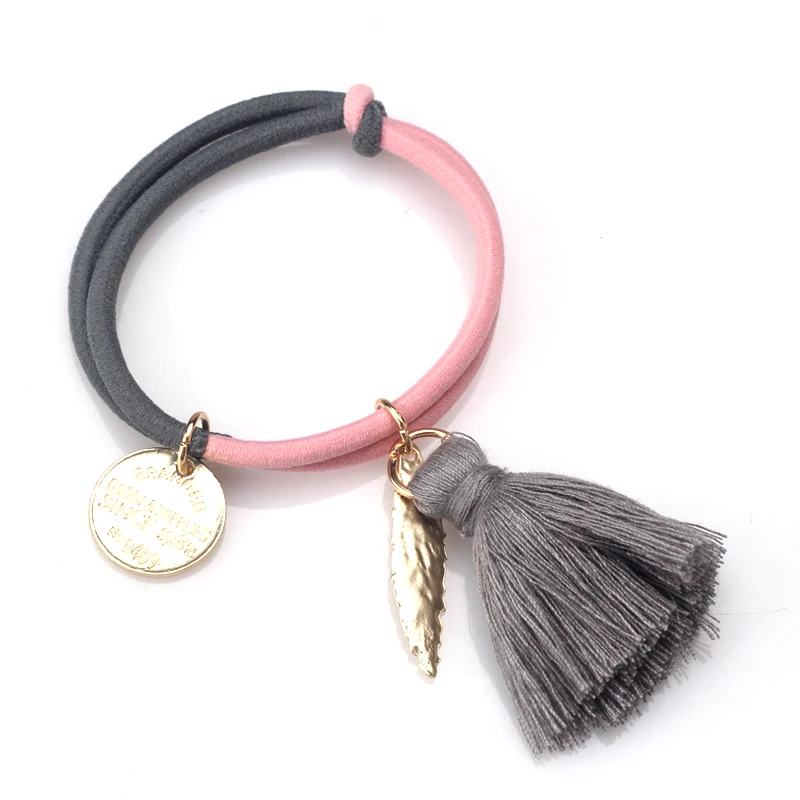 

Q MISM 2018 Hair Bands Alloy Leaf Decorate Hair Rope Beautiful Hair Accessories Scrunchy Tassel Rubber Bands