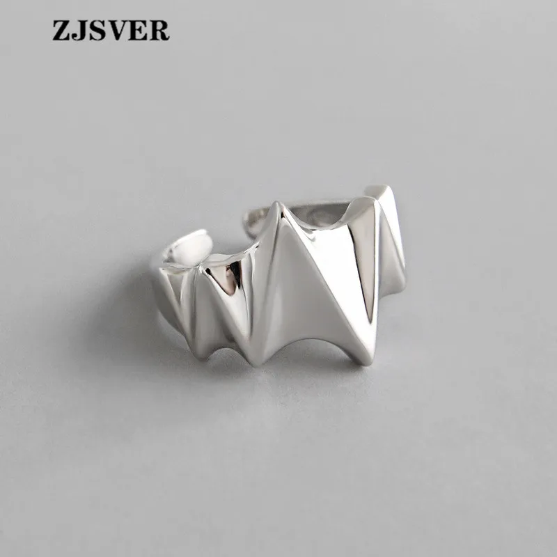 

ZJSVER Fashion Irregular Surface Of the surface ECG Opening Adjustable Women Ring Fine Jewelry 925 Sterling Silver Rings