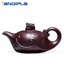 380cc подлинный исинский чайник дракон горшок мастер ручная работа, из фиолетовой глины черный золотой песок заварочный чайник; чай набор чайник винтажная чайная посуда