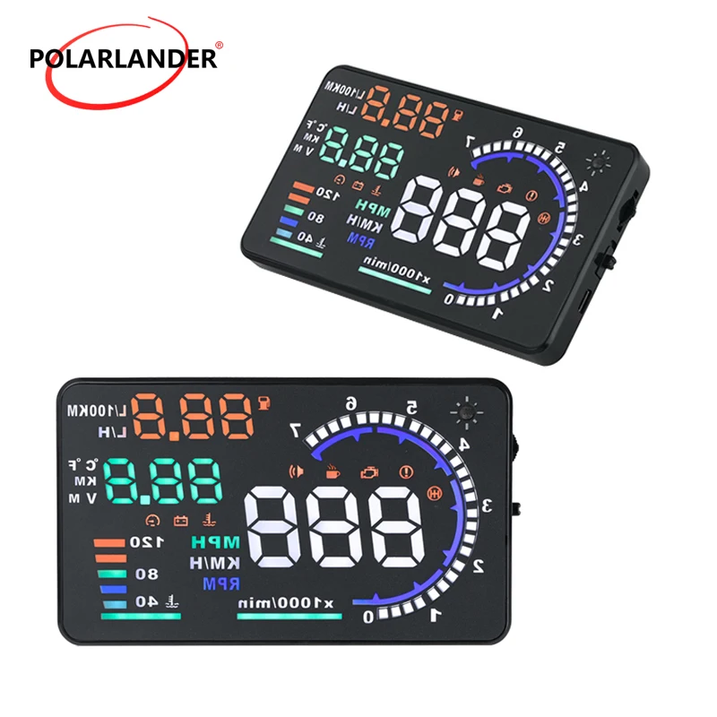 Абсолютно светодиодный ветрового стекла проектор A8 5," HUD 3,5 дюймов Дисплей OBD2 HUD сканер Скорость Предупреждение автомобильный коллиматорный Дисплей