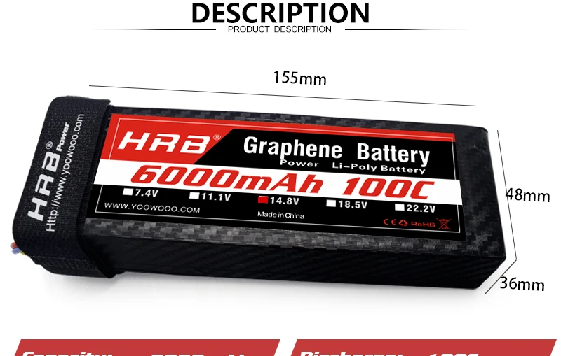 HRB Графен Lipo батарея 14,8 V 6000mah 100C 4S TRX XT90 EC5 Deans T XT60 для Traxxas Багги автомобили внедорожника заряженные RC части