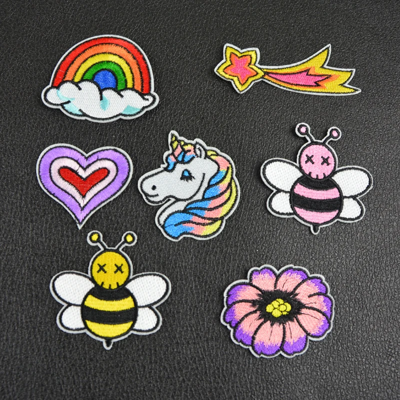 

Yicai 1 PCS Cartoon Iron on patches unicorn bee flower Embroidered for Clothes