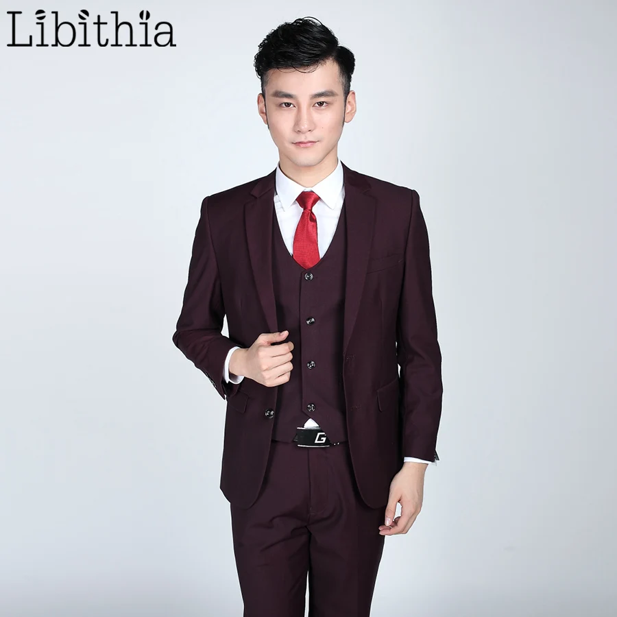 

(Jacket+pant+tie) Mens Formal Suits For Men Costume Homme Slim One/Two Buttons Clothes Blazer For Wedding Masculino Fuchsia S314