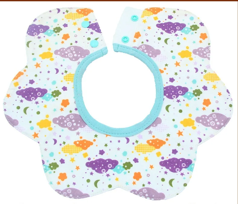 Новинка, хлопковые водонепроницаемые детские нагрудники слюнявчик в цветочном стиле, полотенце-слюнявчик, вращающийся круглый карман с защелкой для еды, 360 градусов
