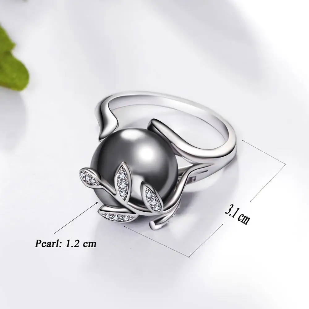 Rose ring with Gray Pearl for women Leaf Trendy jewellery dropshipping anel anillos aneis bagues femme statement jewelry