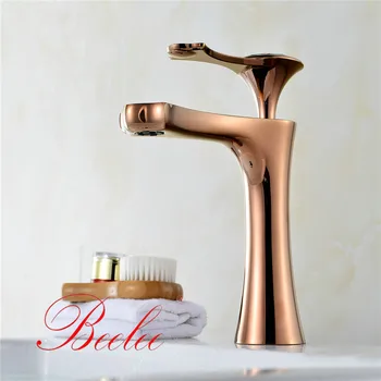 

Beelee Splendid Brass Rose Gold Basin Faucet Hotel sink tap for Toilet Single Hole Sink Faucet Hot And Cold Water Tap Lavatory