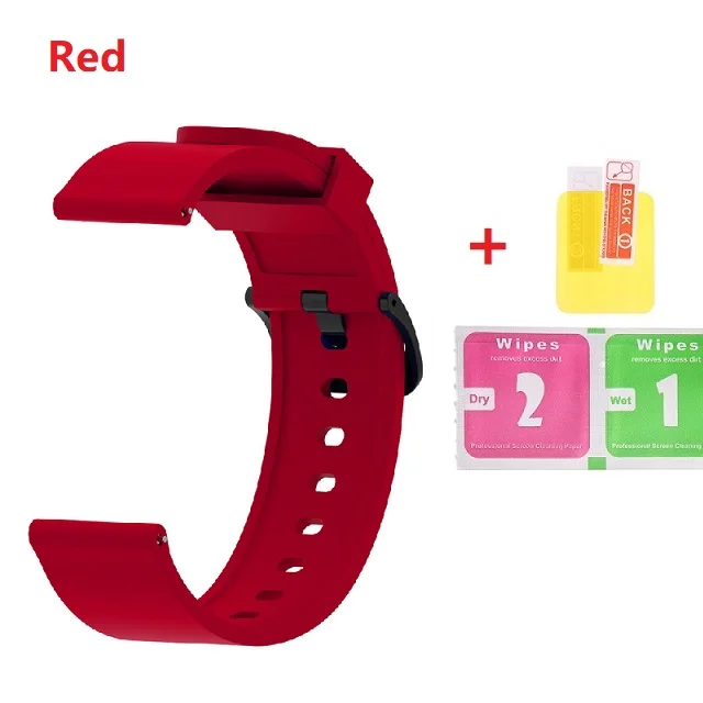 Correa Amazfit ремешок Bip для Xiaomi Amazfit 2 Stratos 2 Ремешок Браслет Amazfit Pace Bip часы звуковой сигнал силиконовый ремешок+ защита - Цвет: Red