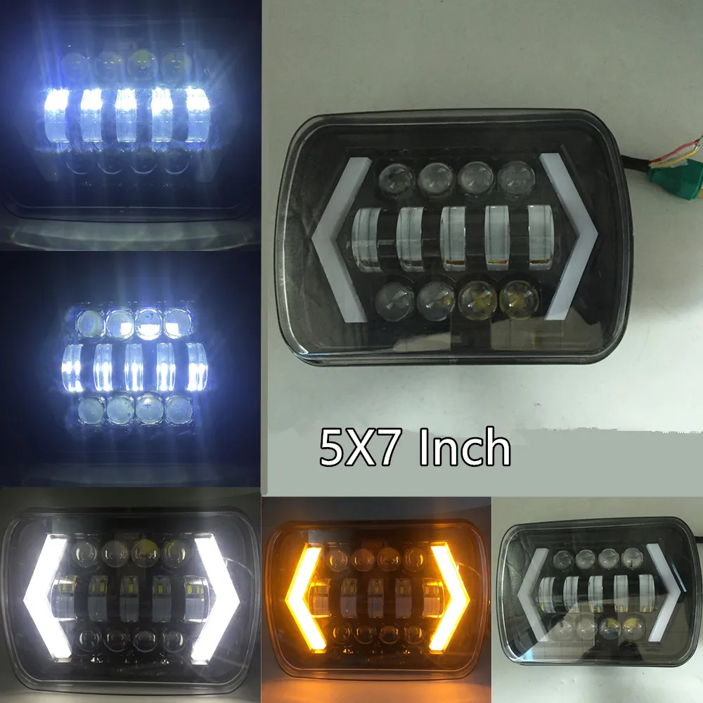 

5" x 7" 6x7Inch Square Led Light Black Rectangular Headlight For Jeep Wrangler XJ MJ Truck 4x4 Arrow DRL Off Road 5x7 Headlights