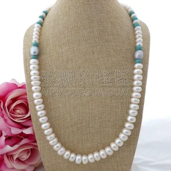 

N090308 25'' Rondelle White Pearl Garnet Necklace