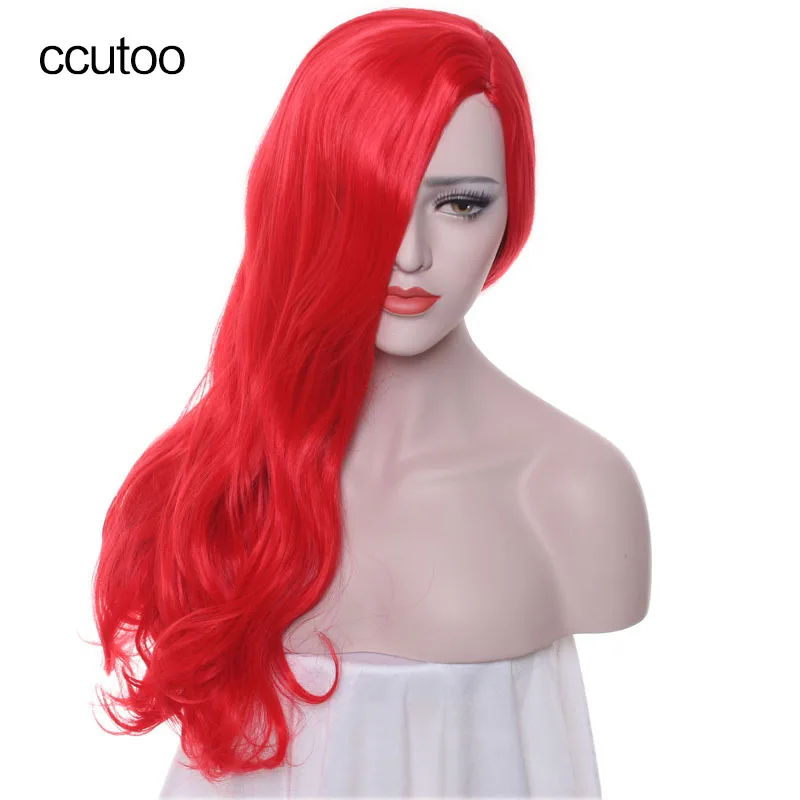 

ccutoo 65cm Jessica Rabbit Red Side Parting Curly Synthetic Hair Cosplay Wig High Temperature Fiber