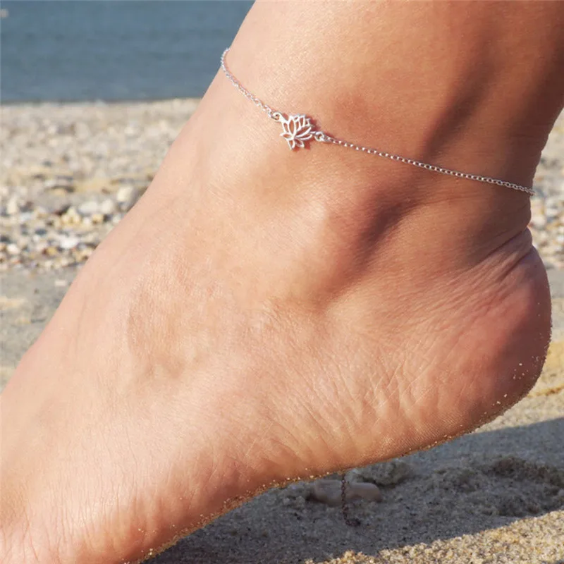 

Yoga Anklet Summer Jewelry Lotus Flower Anklets Silver Color Leg Chain Bracelet Anklet Beach Foot Jewelry