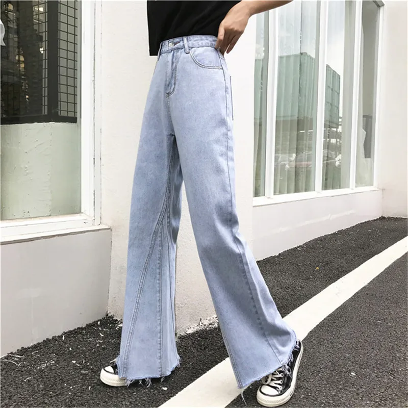 JUJULAND Высокая талия расклешенные джинсы женские Джинсовая ткань брюки винтажная женская одежда осень брюки с высокой талией джинсы-стретч 3805