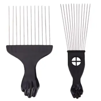 

1PC Professional Salon Use Black Metal African Pick Comb Hair Combs Insert Hair Pick Comb Wide Teeth Fork Hair Curly Brush Comb