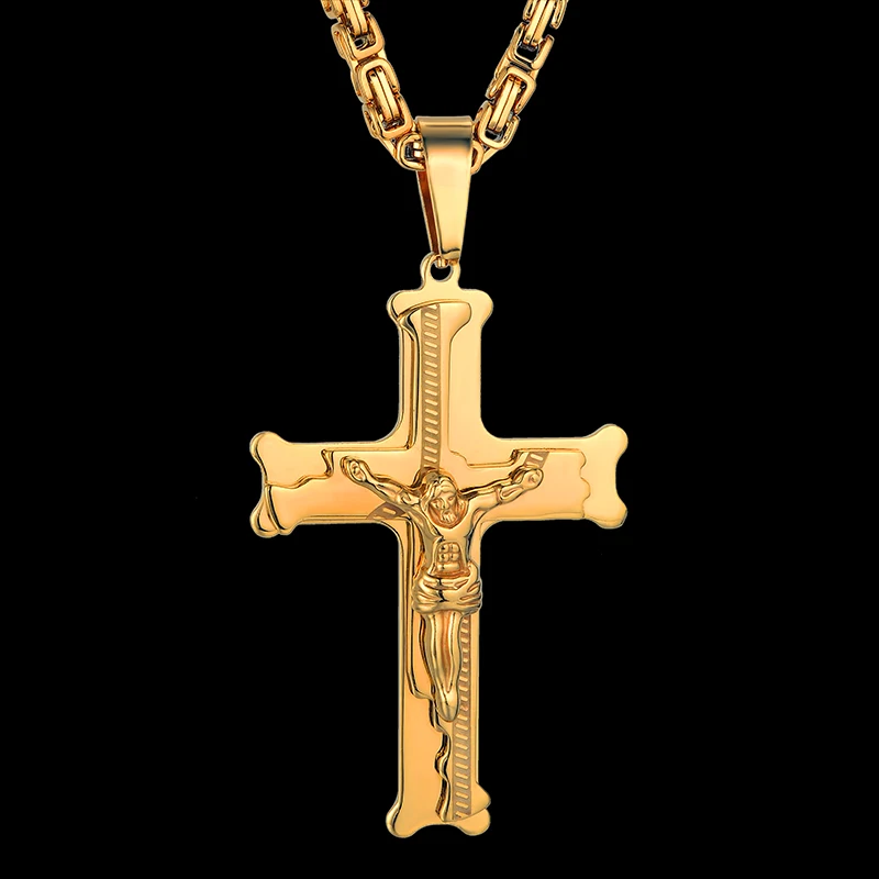 Нержавеющая сталь Мужская Византийская цепочка и кулон, 2" 23" 2" мужские золотые ожерелья с крестом Иисуса, кулон для мужчин