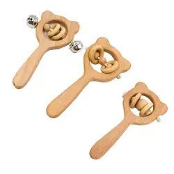 NewBaby DIY игрушки бука медведь руки прорезывания зубов деревянный кольцо детские погремушки играть Монтессори коляска игрушки, развивающие