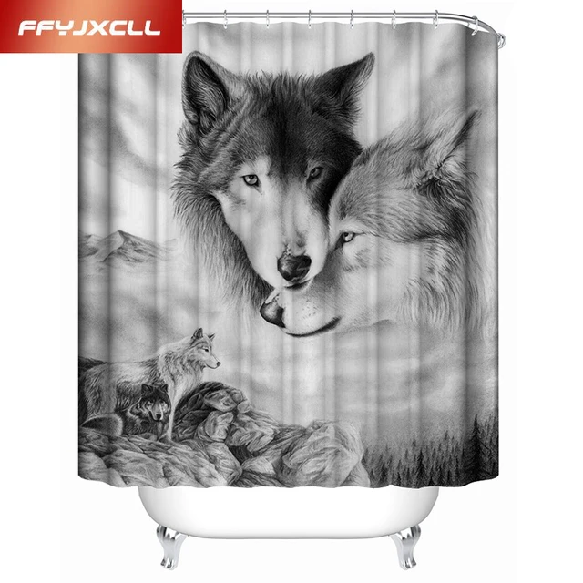Polyester Digitaldruck 3D Wolf Tier Wasserdicht Duschvorhang Maß Bad ... Polyester Digitaldruck 3D Wolf Tier Wasserdicht Duschvorhang Maß Bad ...