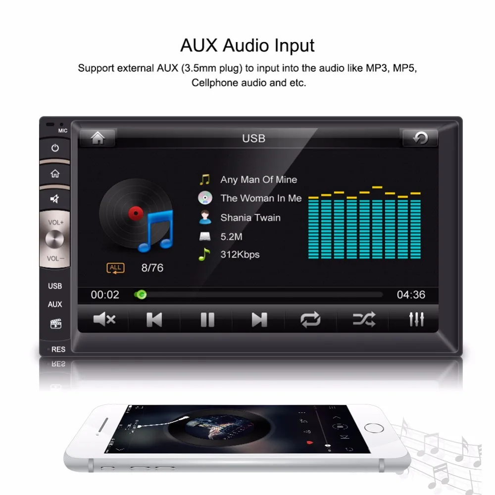 

7inch 2 Din HD Bluetooth Touch Screen Car Stereo FM Radio MP5 Player Car Audio Video Car Accessory