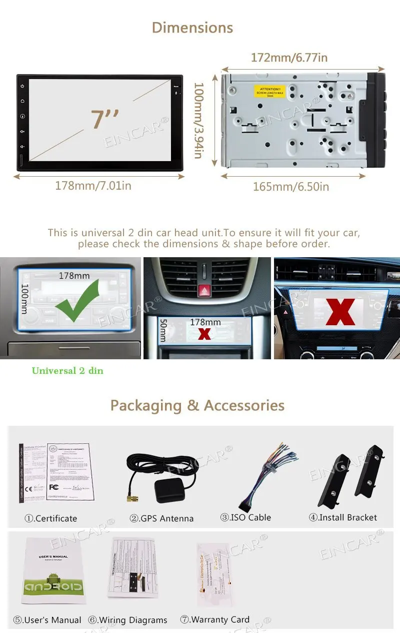 Sale Eincar Android 7.1 Car Stereo 2 Din 7" Capacitive Touch Screen GPS FM Radio Receiver Head Unit Bluetooth WIFI with Wireless Cam 5
