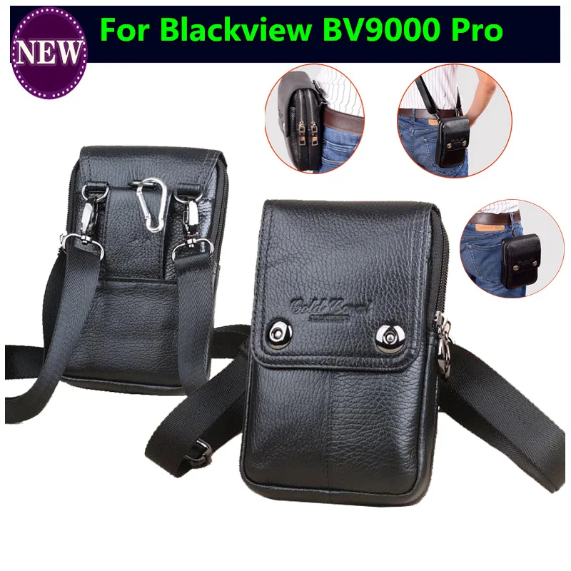 Double Pockets Zipper Genuine Leather Belt Waist Pack Cigarette Bags