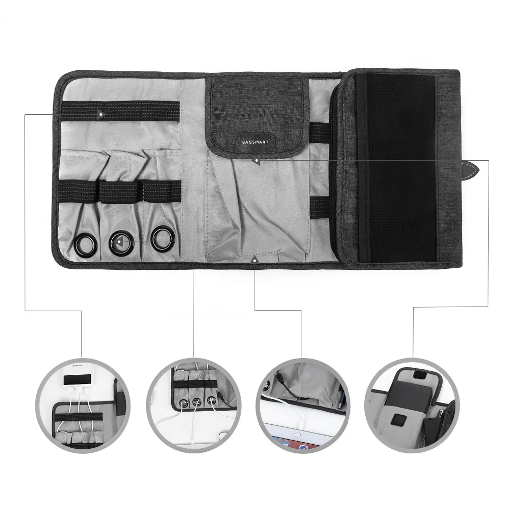 BAGSMART Portable Digital Accessories Gadget Devices Organizer USB Cable Charger Tote Case Storage Bag Travel Organizer Bags