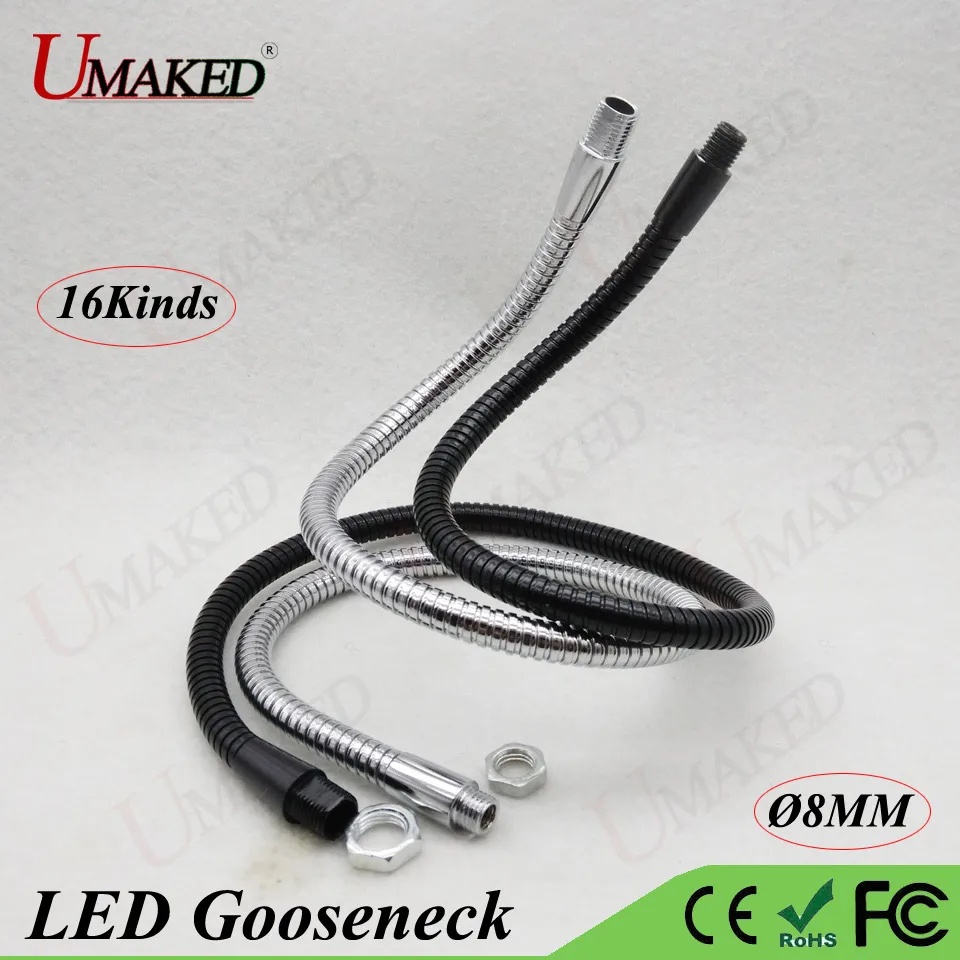 

10pcs Dia 8mm led gooseneck 10-60cm Desk lamp Flexible holder M8 M10 universal soft pipe Chrome iron Hose Metal serpentine tube