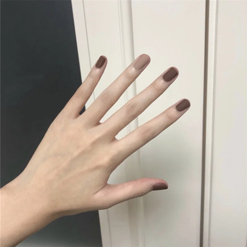 24pcs Fake Nails Mocha Coffee Matte Jump Artificial French Multiple Colors Pointed Bridal False Nails Self-sticking Tips Sticker