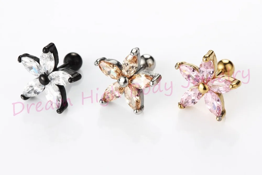 

Tragus piercing Flower earrings for women Gold AAA zircon Crystal Fashion Jewelry Elegant Luxury Ear Stud RINGS Clear