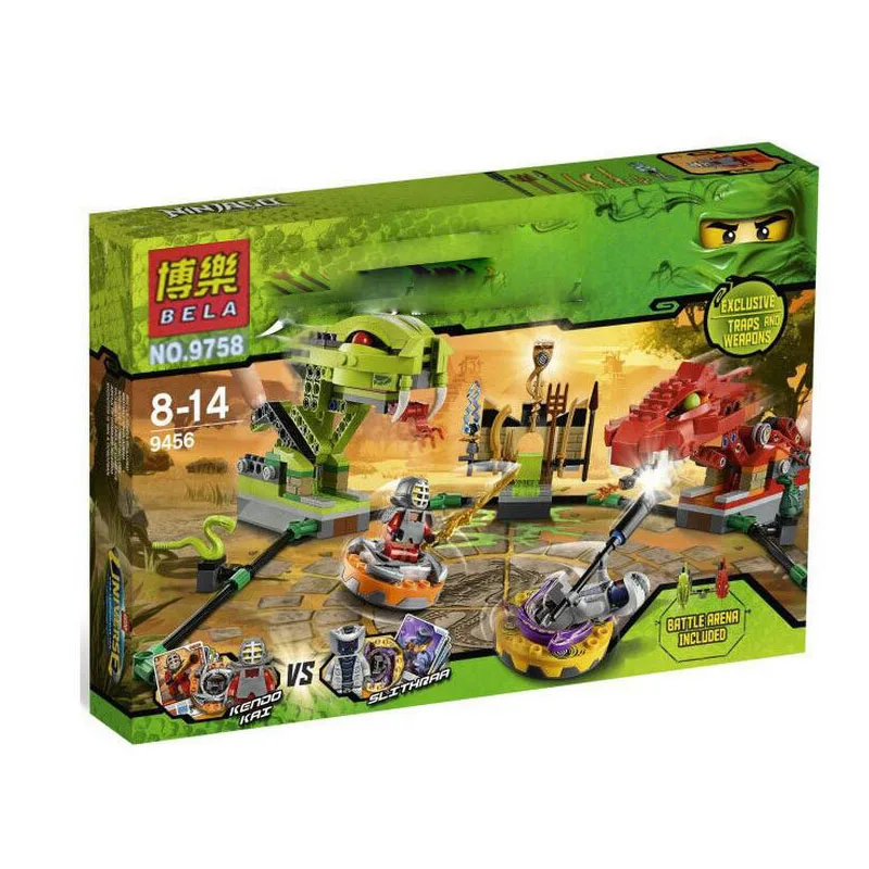 

409Pcs New Ninjas 9758 Fire Dragon Battle DIY Model Building Blocks Ninja Figures Spinner Battle Arena Compatible with Lepingoes