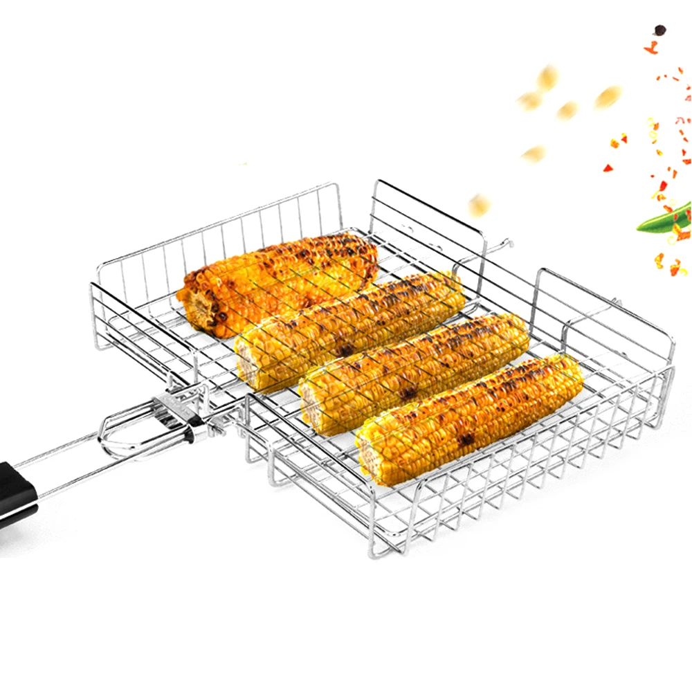 Non Stick Rectangle Grilling Basket Folding BBQ Grill Vegetable Basket