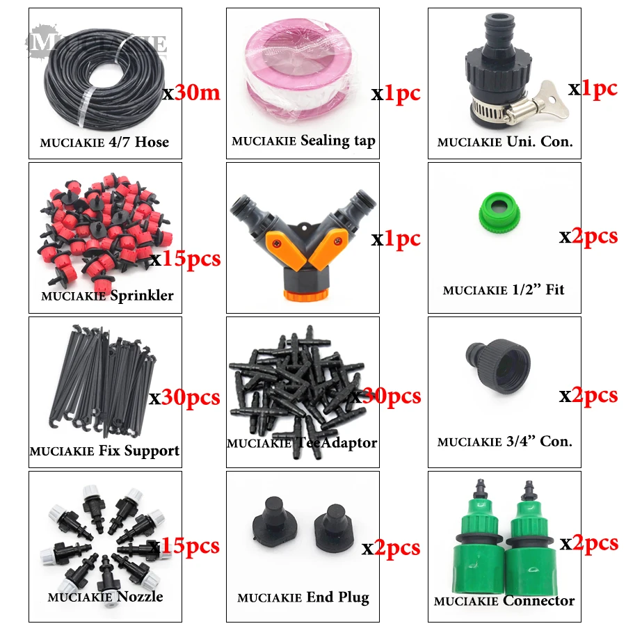 MUCIAKIE 30 м 25 м 20 15 10 м сад запотевание спринклерная система полива наборы с регулируемым распылением тумана разъем капельницы