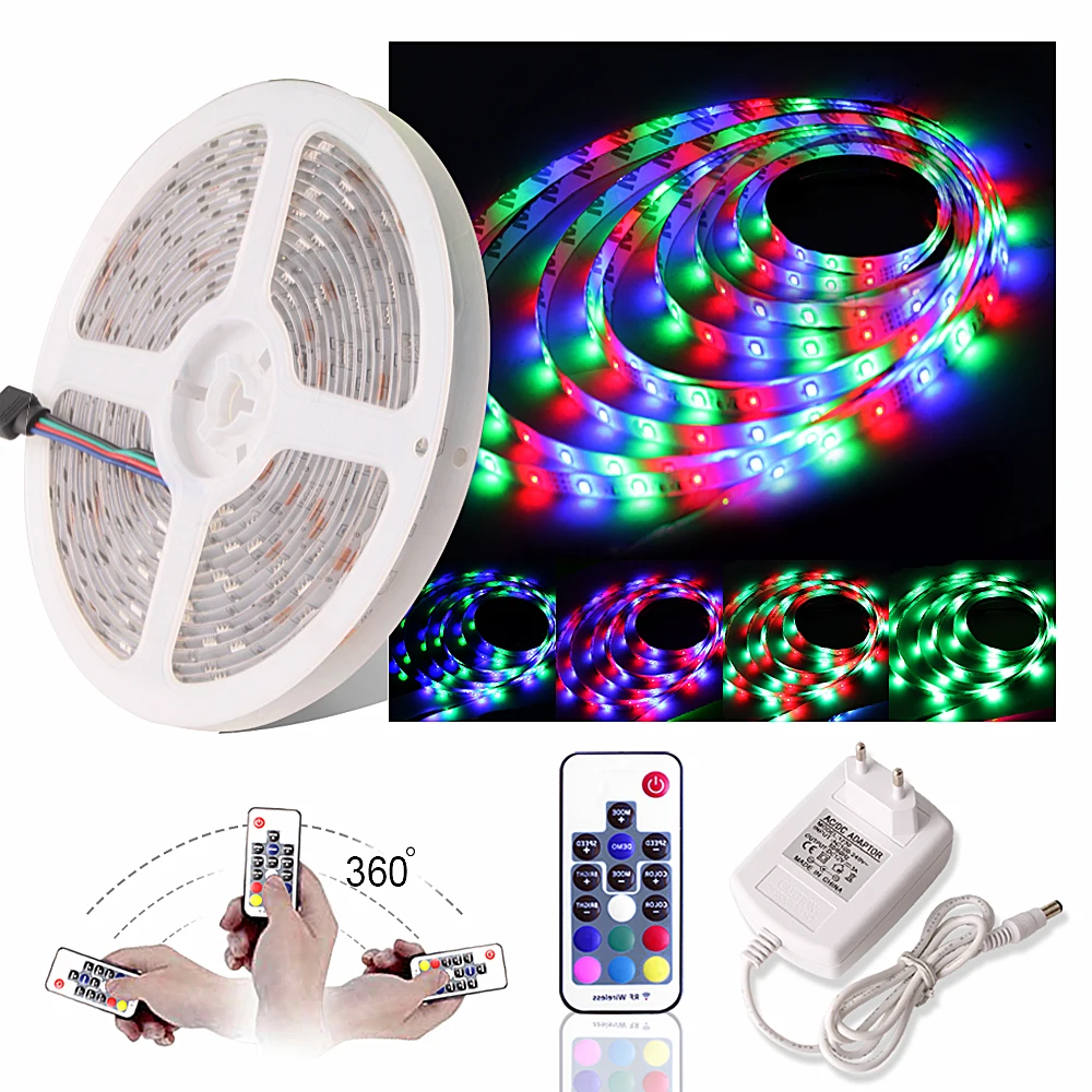 RGB светодиодные ленты 12 в водонепроницаемый 2835 Светодиодный 5 м 10 15 гибкая лента