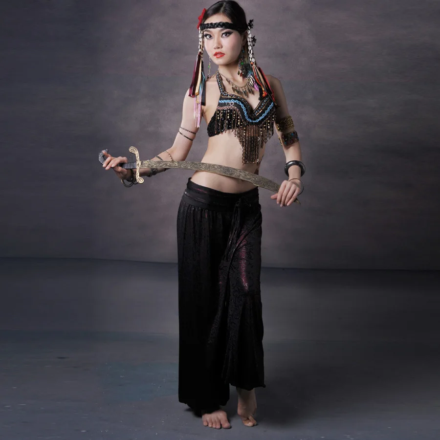 Belly Dance Costume Tribal Trousers Wave Beads Harem Pants Skirt Dancer Costume