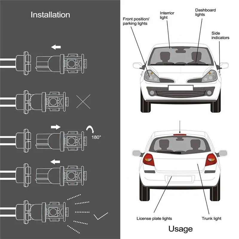 2PCS Wholesale Auto Led Lights T10 5SMD 5050 Auto Led Lights T10 Led Car Lights 5smd  Xenon LED Side Light Wedge Bulb12